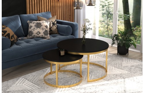 Moderni okrugli klub stolić 2u1 OKIN - ZLATNA