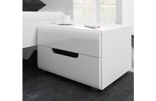 NOĆNI ORMARIĆ HEKTOR - BIJELA/BIJELA VISOKI SJAJ