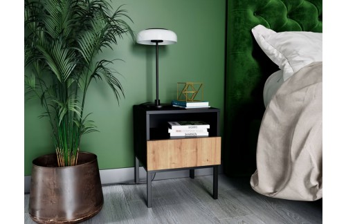 NOĆNI ORMARIĆ LANZZI - CRNA MAT/HRAST