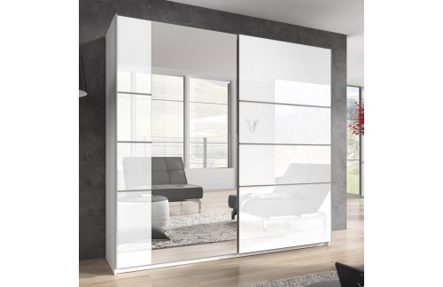 Klizni ormar s ogledalom EMMA (bijela/bijela visok sjaj)