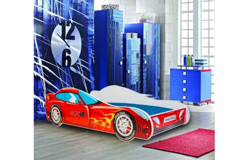 Dječji krevet AUTO 4x4 s madracem i LED rasvjetom 140x70 cm - CRVENA