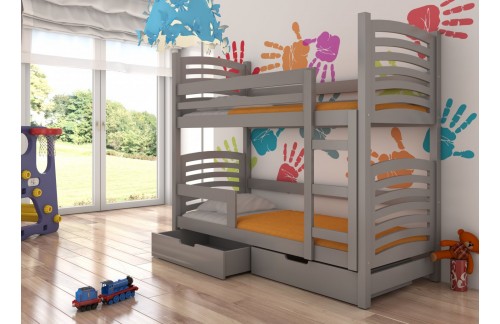 Dječji krevet na kat OSUNA s madracima i ladicama - SIVA