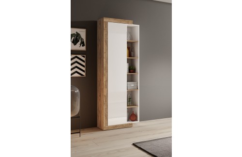 USKA VITRINA SINTRA - HRAST SAMDAL/VISOKI SJAJ BIJELA