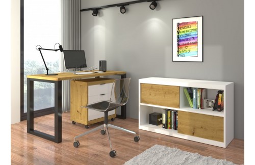 Pisaći stol s 3 ladice MARO I, hrast/bijela/crna - HRAST ARTISAN-CRNA/BIJELA