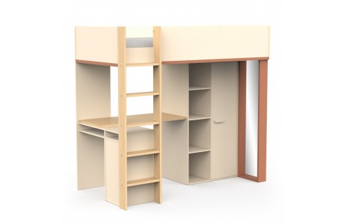 Krevet s radnim stolom CAMILLIA 135996 (smeđa/bež/hrast)