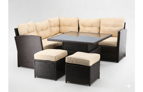 Vrtna garnitura od ratana Ratano (smeđa/krem)