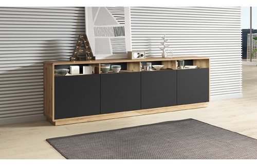 ŠIROKA KOMODA ASTON - TAURUS HRAST/MAT CRNA