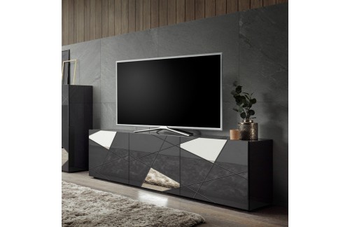 Moderan TV ormarić s 3 vrata, sivi sjaj - VITTORIA 202350-03