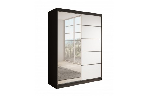 Moderna klizna garderoba Cardi 150 s ogledalom - CRNA-BIJELA