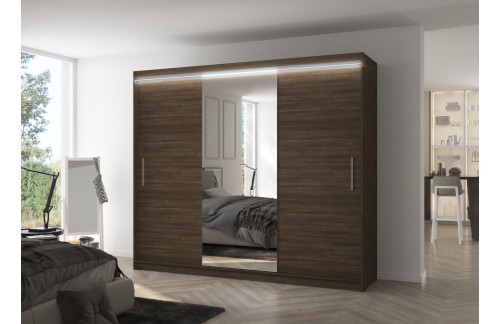 Spavaća ormar DENIS 250 s ogledalom i LED rasvjetom - ČOKOLADA