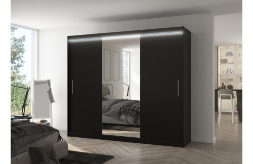 Spavaća ormar DENIS 250 s ogledalom i LED rasvjetom - CRNA