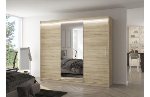Spavaća ormar DENIS 250 s ogledalom i LED rasvjetom -SONOMA HRAST