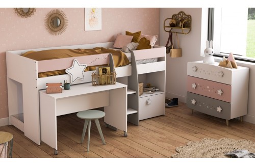 KREVET NA KAT BELLA - BIJELA + ROZA + SIVA