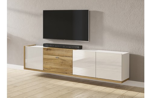 ZIDNI TV ORMARIĆ LARS - SVIJETLI HRAST/BIJELA VISOKI SJAJ