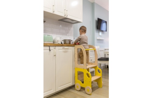 2V1 MONTESSORI STOLICA POMAGALO MOTIV AUTO (VIŠE BOJA)-Bijela/Roza