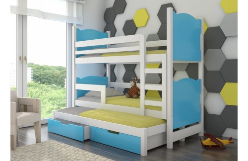 Troslojni dječji krevet na kat LETICIA s madracima - BIJELA