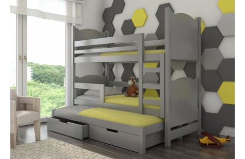 Troslojni dječji krevet na kat LETICIA s madracima - SIVA