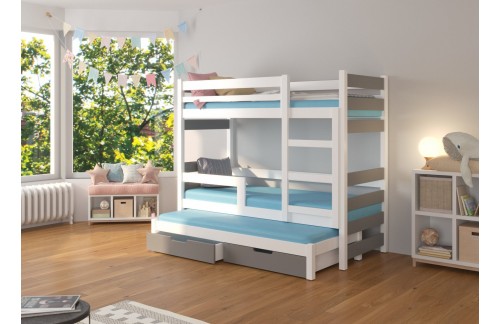 Troslojni krevet na kat za 3 osobe s madracima KARLO - BIJELA