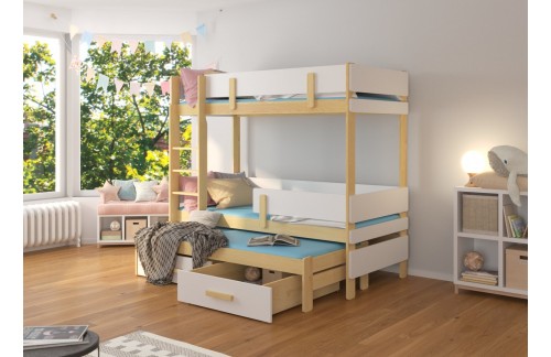 Trokrevetni dječji krevet ETAPO 103 cm - PRIRODNI BOR-BIJELA