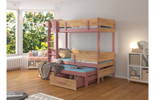 Trokrevetni dječji krevet ETAPO 103 cm - RUžIčASTA