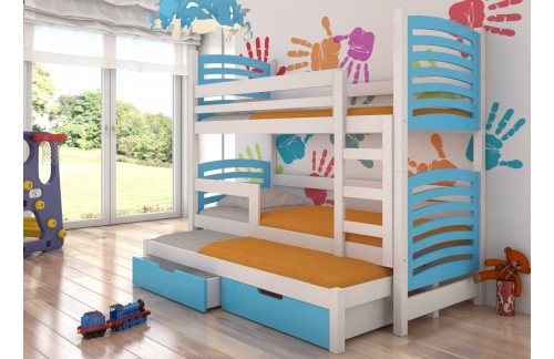 Troslojni dječji krevet na kat SORIA s madracima - BIJELA