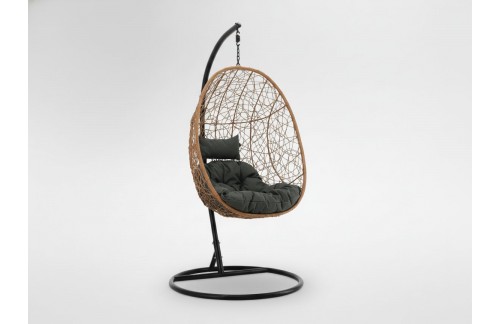 Viseća fotelja Nirin (natur s tamnosivim jastukom i črnim ogrodjem)