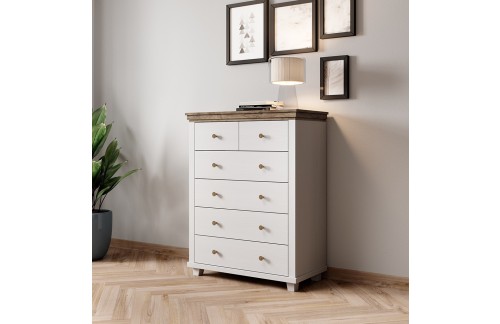 VISOKA KOMODA EVORA - BIJELA ABISKO PEPEO/HRAST