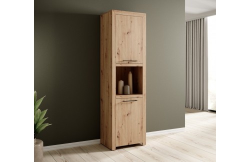 Visoki ormar JANEZ s 2 vratima i 6 polica - HRAST ARTISAN-CRNA