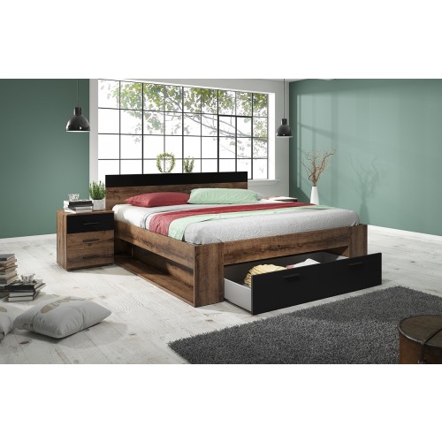 KREVET BETA S LADICOM 180X200 - SAMOSTANSKI HRAST/CRNI