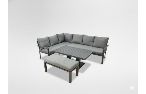 Aluminijski vrtni set Casar s kotnim sofom (pufom i stolićem, siva)