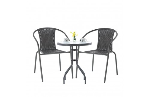 Bistro vrtna garnitura Tarin (mizica + 2 stola, siva)