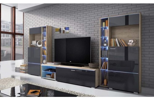 Dnevni boravak Anton (hrast, antracit)-Mali set-s rasvjetom