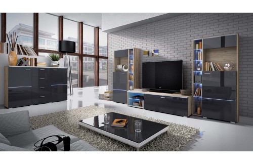 Dnevni boravak Anton (hrast, antracit)-Veliki set-kompet-rasveta