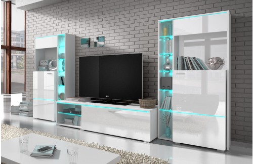 Dnevni boravak Anton (bijela, visoki sjaj) - Mali set s rasvjetom