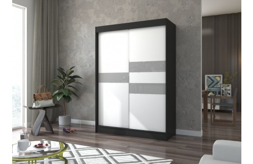 Klizni ormar BATIA s lakobel staklom 150 cm - CRNA-BIJELA