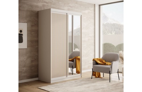 Klizni ormar Delia s drvenim letvicama 120 cm - BIJELA-HRAST