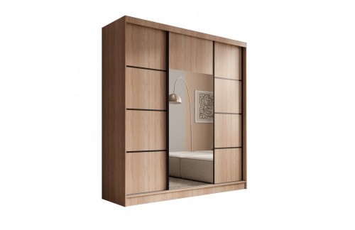Klizni ormar Keri s tri vrata i ogledalom, 200 cm - SONOMA HRAST