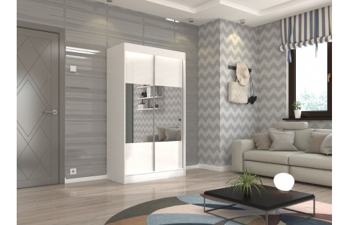 Klizni ormar TAMOS s ogledalom i staklom Lacobel 120 cm - BIJELA-LAKIRANA BIJELA, VISOKI SJAJ
