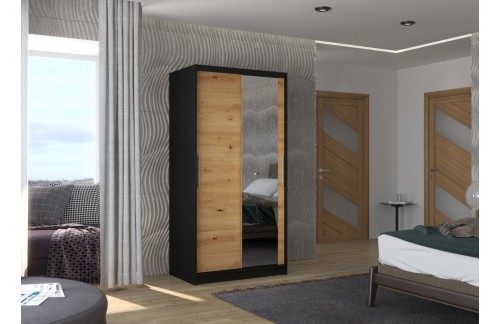 Klizni ormar s ogledalom BAROS, 100 cm - CRNA