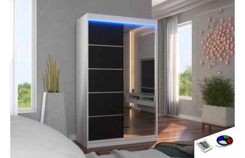 Klizni ormar s ogledalom i LED rasvjetom NICEA, 120 cm (više boja)