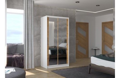 Klizni ormar s ogledalom NEVIO, 100 cm - BIJELA