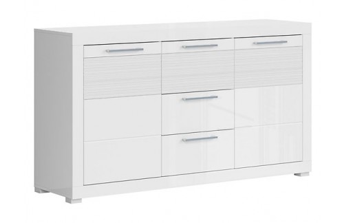 ŠIROKA KOMODA FLAMES - BIJELA/BIJELA VISOK SJAJ