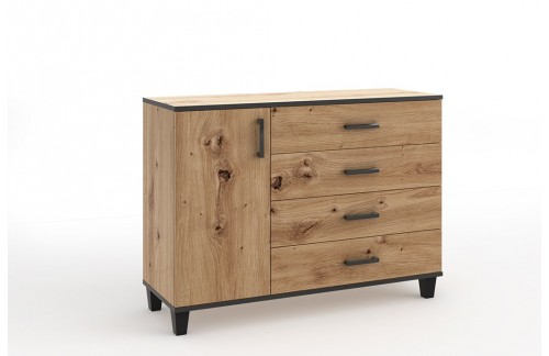 Komoda POLA 02 u hrastu Artisan s crnim detaljima - HRAST ARTISAN