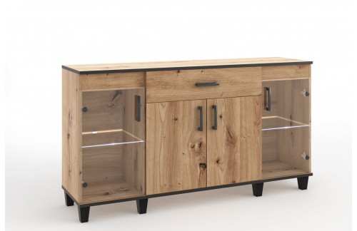 Komoda POLA 03 u dekoru hrasta s crnim detaljima - HRAST ARTISAN