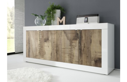 Komoda s 4 vrata bijela sjaj/hrast BASIC 209015-08P