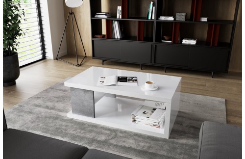 Moderna klupska stolić LUKE s dodatnom policom 110x60 - BIJELA-BETON