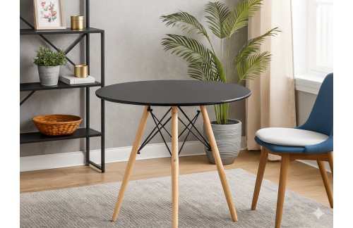 Okrogla stol Ronik s lesenimi nogami (crna)