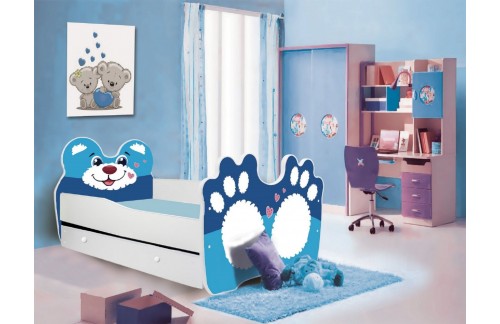 Dječji krevet BEAR BLUE s madracem i ladicom 140x70 cm - PLAVA