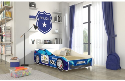 Dječji krevet SHERIFF s madracem i LED rasvjetom 140x70 cm - PLAVA