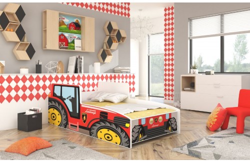 Dječji krevet TRACTOR RED s madracem 160x80 cm - CRVENA